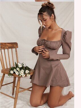 HOUSE OF CB Carlina Long Sleeve Cotton Blend Dress - NEW - SMALL